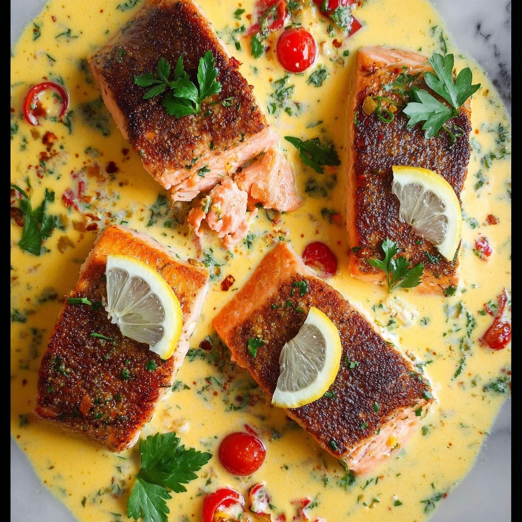 Tuscan Salmon with Tomato, Spinach, and Parmesan Cream Sauce Recipe - Recipe Image