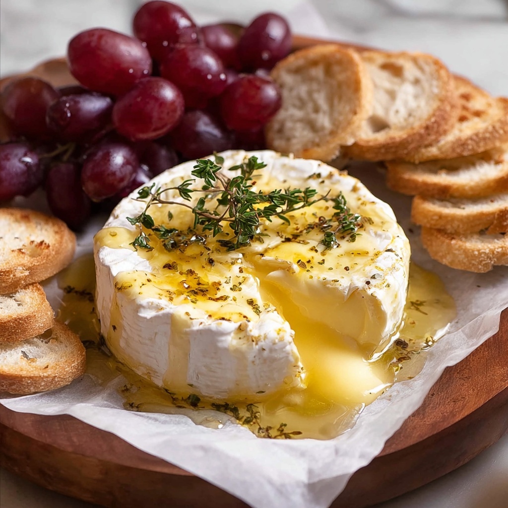 Baked Brie with Honey, Thyme, and Crostini Recipe - Recipe Image