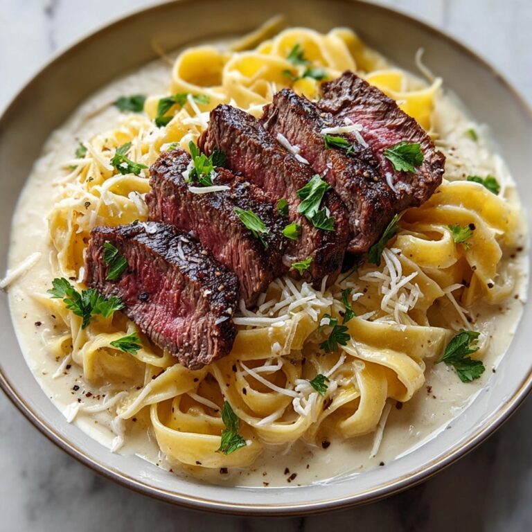 Beef Steak Pasta with Creamy Parmesan Sauce Recipe