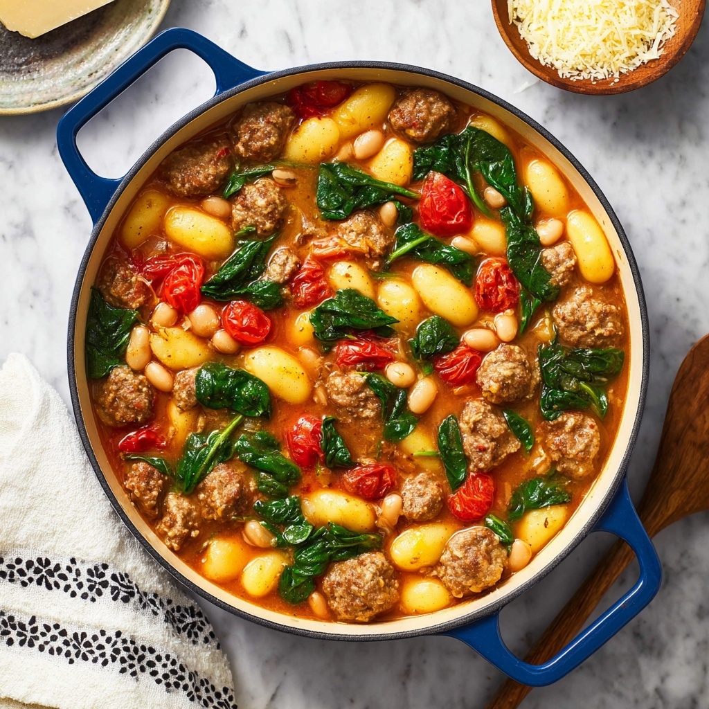 One Pot Tuscan White Bean and Sausage Gnocchi Recipe - Recipe Image