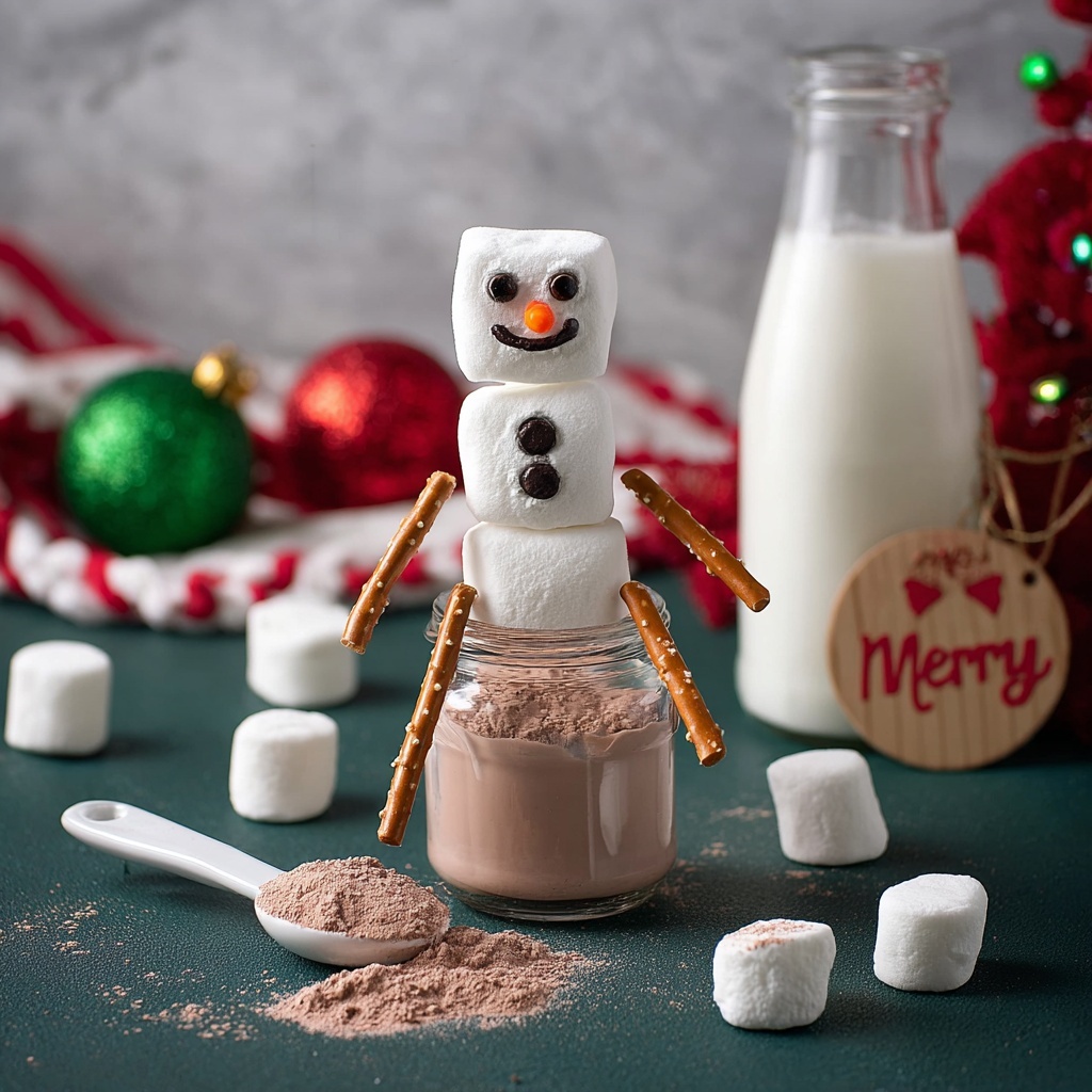 Homemade Hot Chocolate Mix with Marshmallow Snowmen and Pretzel Accessories Recipe - Recipe Image