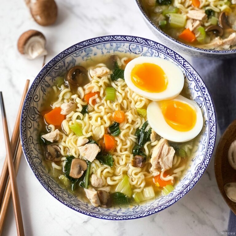 Hearty Chicken Ramen Soup with Vegetables and Fresh Spinach Recipe