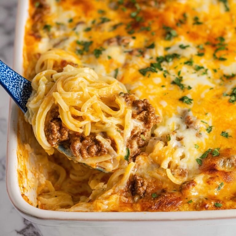 Mexican Spaghetti Casserole with Taco Beef and Cheesy Enchilada Sauce Recipe