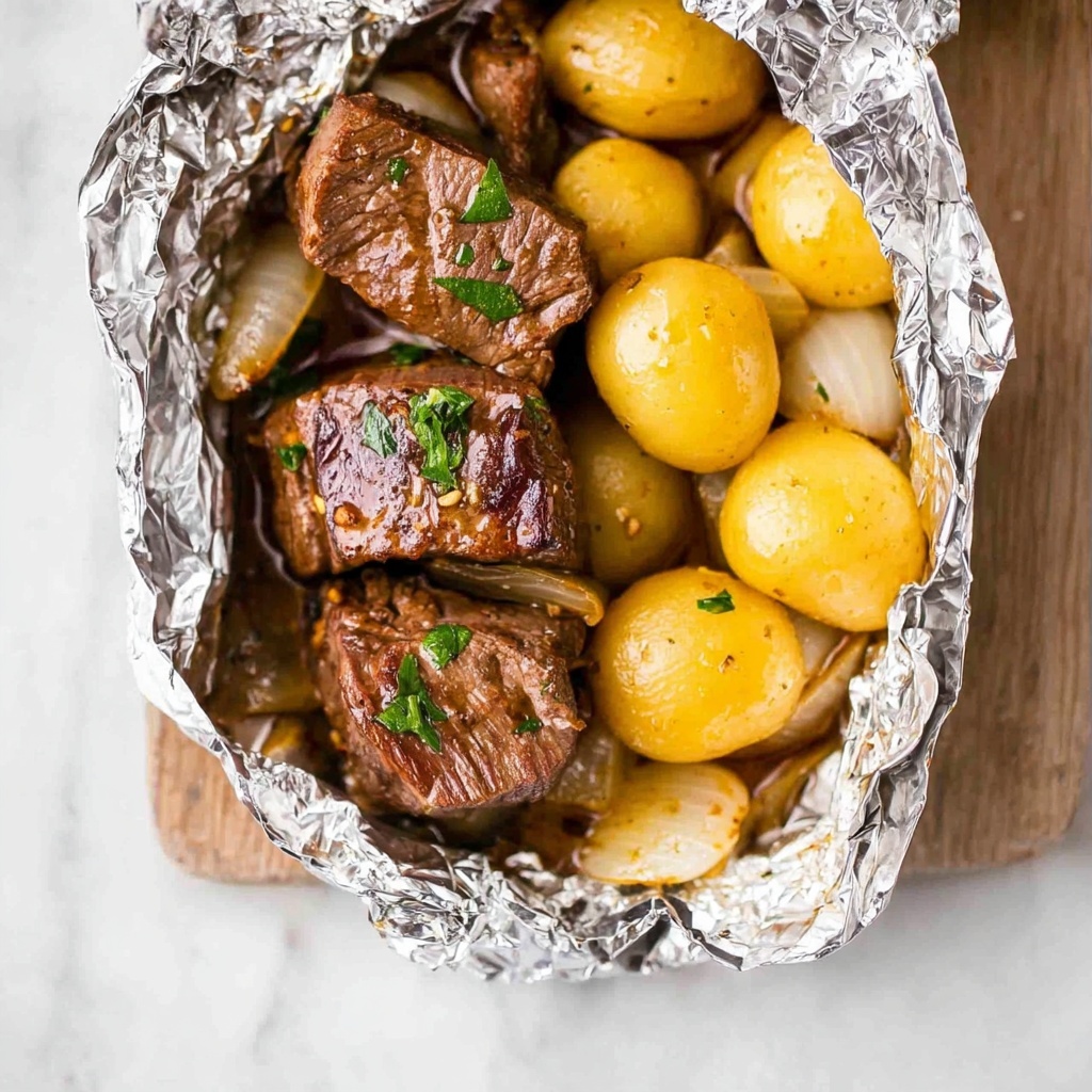 Garlic Butter Steak and Potato Foil Packets Recipe - Recipe Image