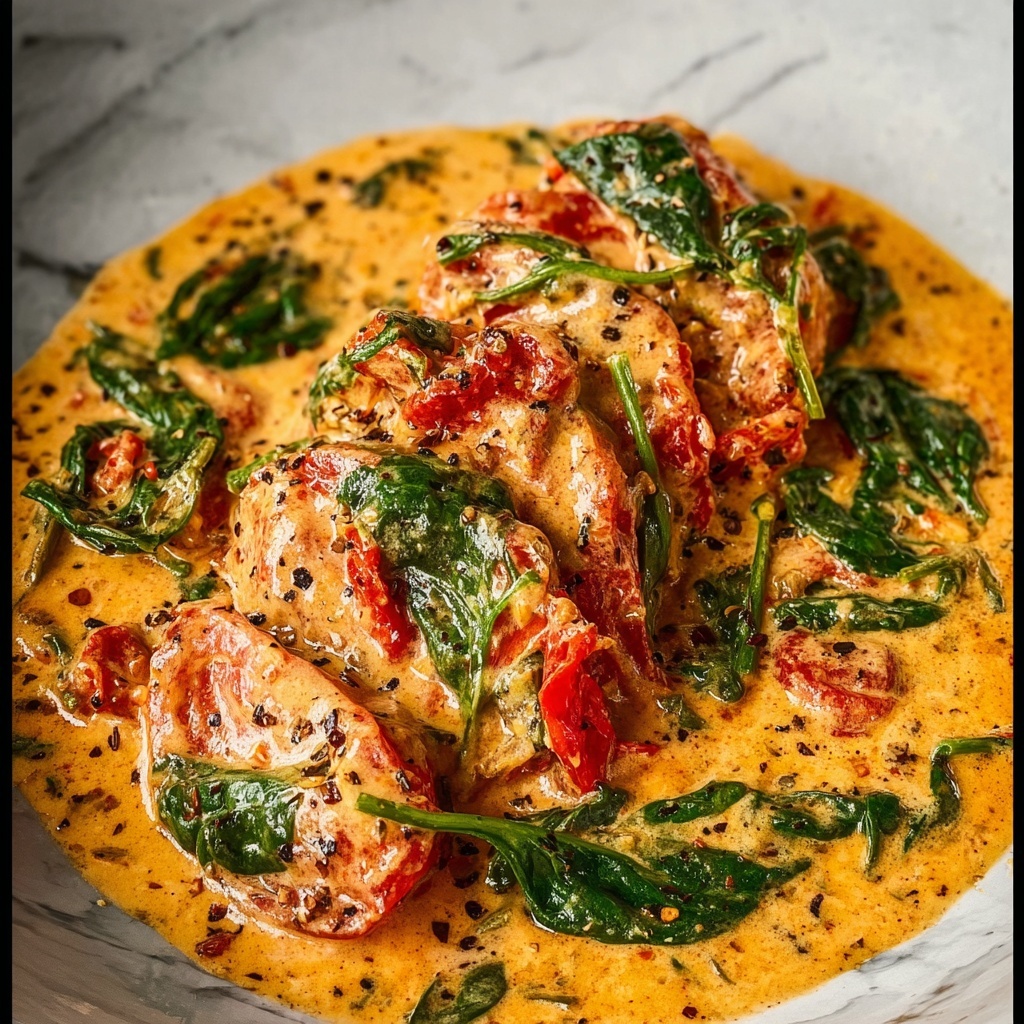 Crockpot Tuscan Chicken with Sun-Dried Tomatoes and Creamy Spinach Recipe - Recipe Image