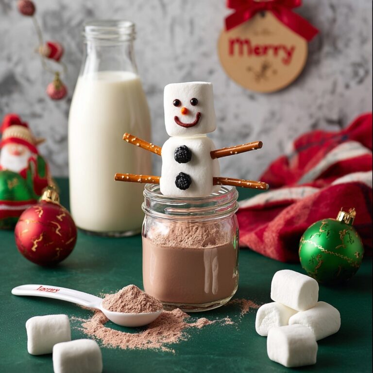Homemade Hot Chocolate Mix with Marshmallow Snowmen and Pretzel Accessories Recipe