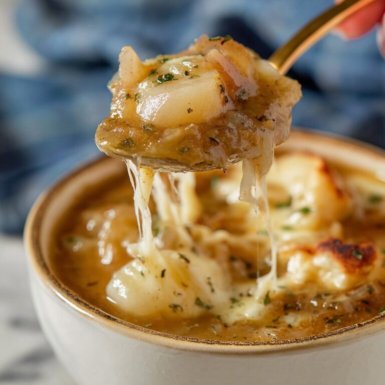 French Onion Soup with Caramelized Onions, Balsamic Vinegar, and Melted Provolone Recipe