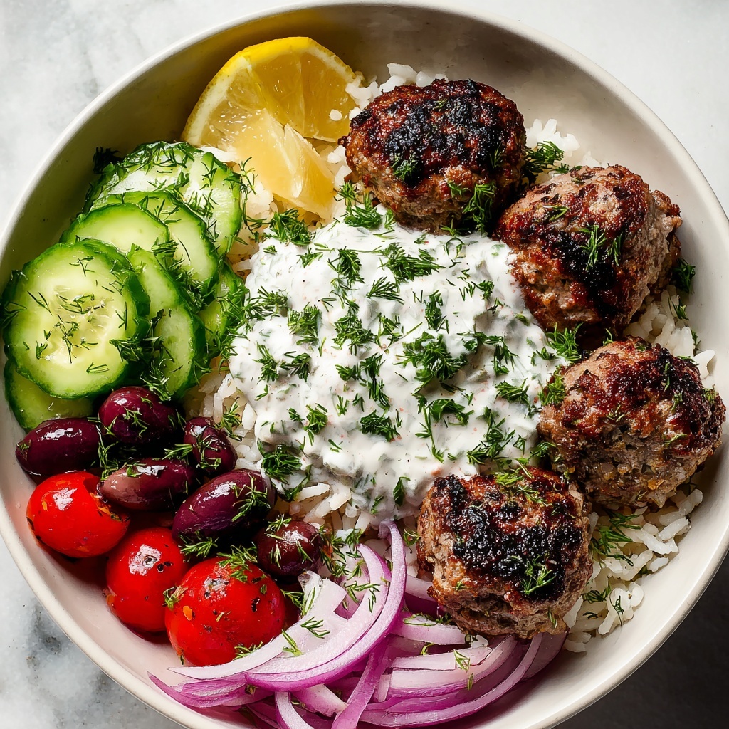 Greek Meatball Bowl with Tzatziki and Fresh Veggies Recipe - Recipe Image