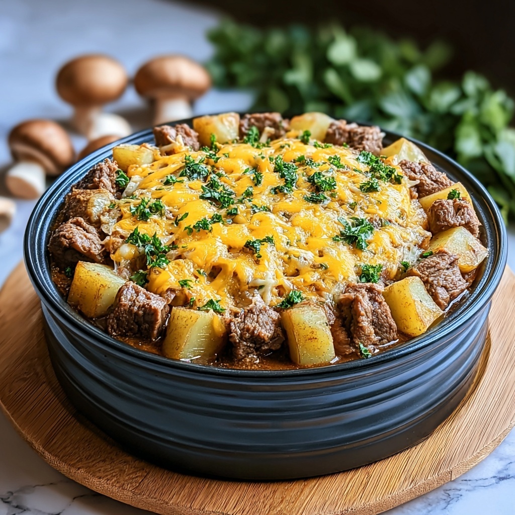 Slow Cooker Steak and Cheddar Potato Casserole Recipe - Recipe Image