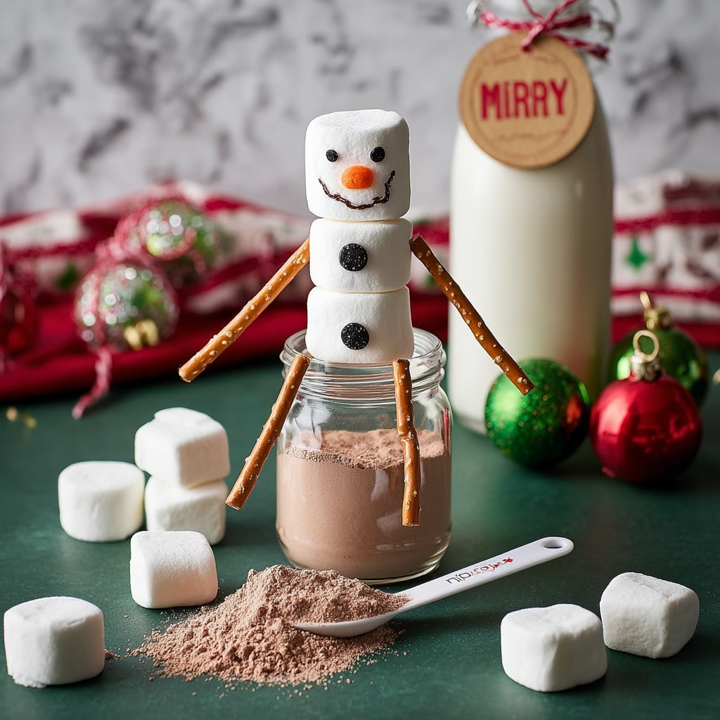 Homemade Hot Chocolate Mix with Marshmallow Snowmen and Pretzel Accessories Recipe - Recipe Image