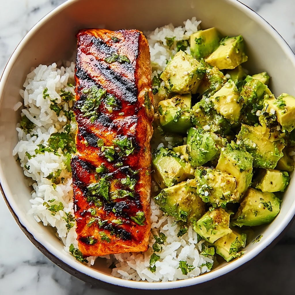 Irresistibly Tasty Chipotle Glazed Salmon Bowl with Avocado and Feta Recipe - Recipe Image