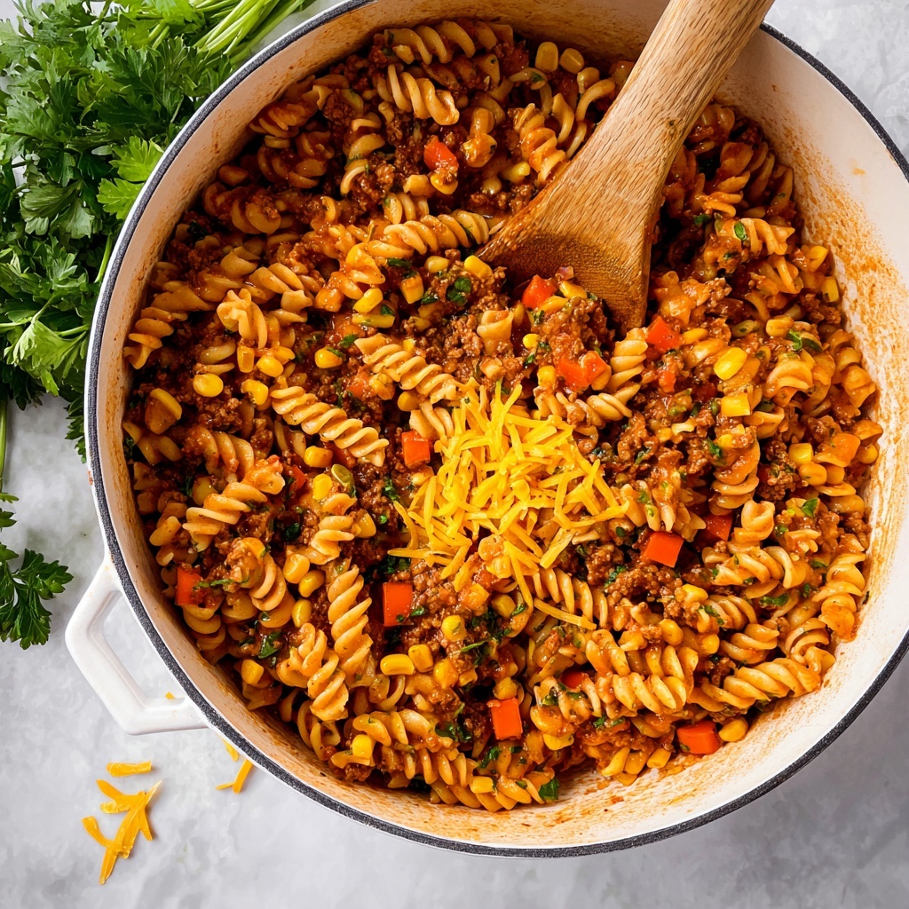One Pot Cheesy Taco Pasta Recipe - Recipe Image