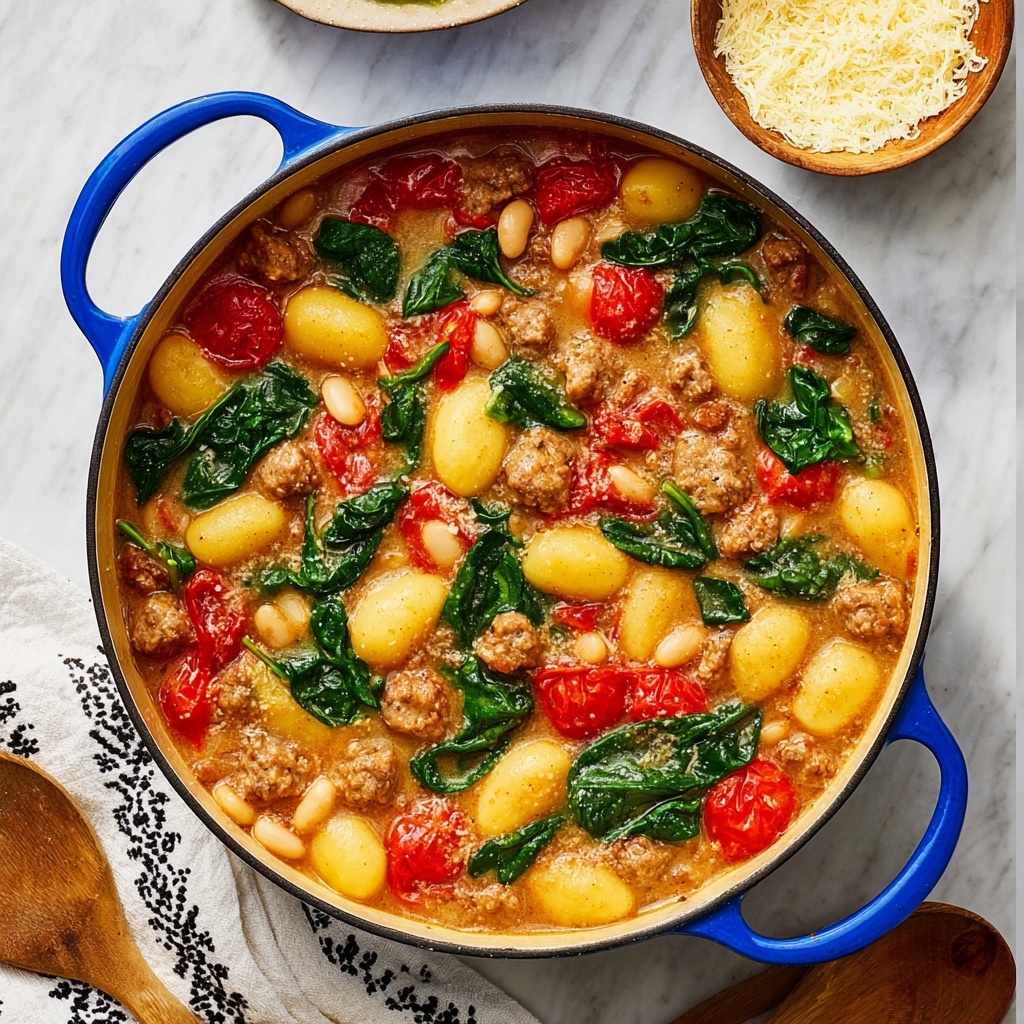 One Pot Tuscan White Bean and Sausage Gnocchi Recipe - Recipe Image