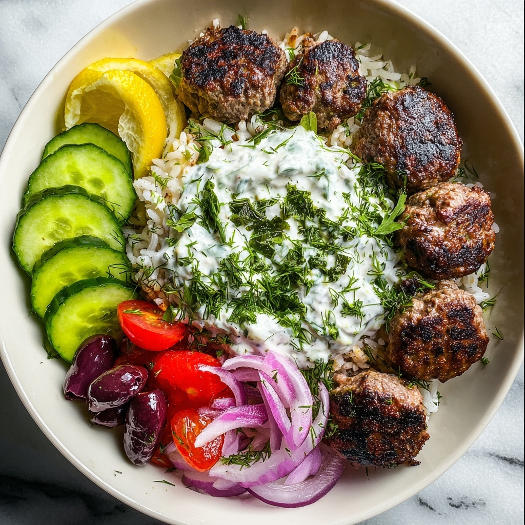 Greek Meatball Bowl with Tzatziki and Fresh Veggies Recipe - Recipe Image