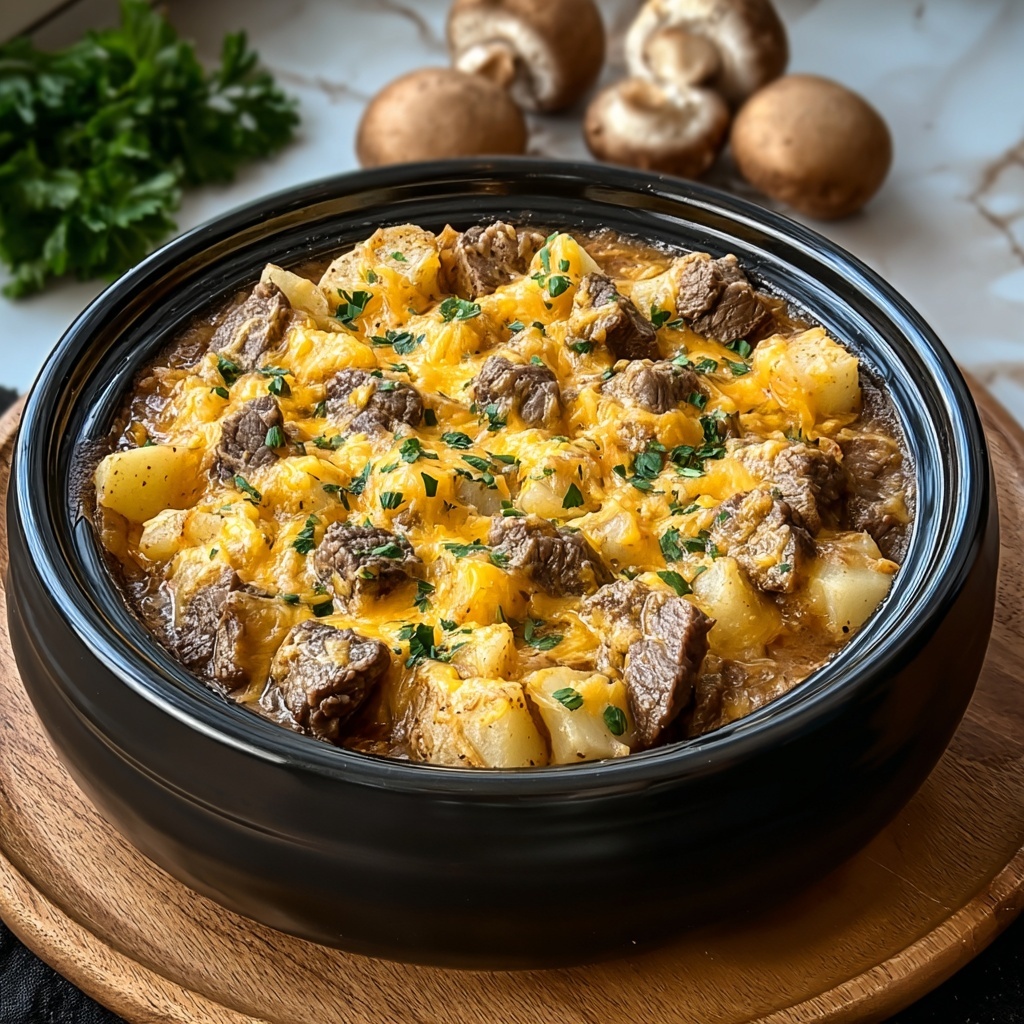 Slow Cooker Steak and Cheddar Potato Casserole Recipe - Recipe Image