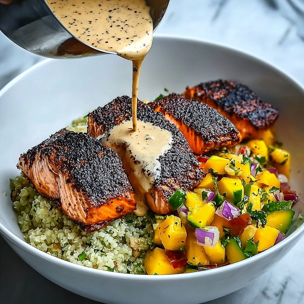 Blackened Salmon Bowl with Mango Salsa & Chipotle Crema Recipe - Recipe Image