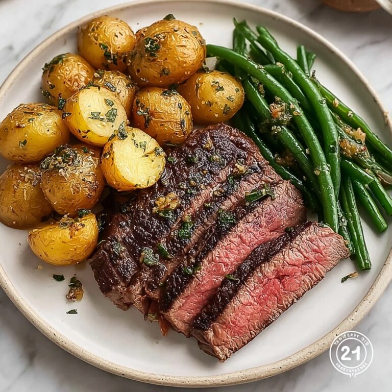 Garlic Herb Steak with Crispy Potatoes & Green Beans Recipe