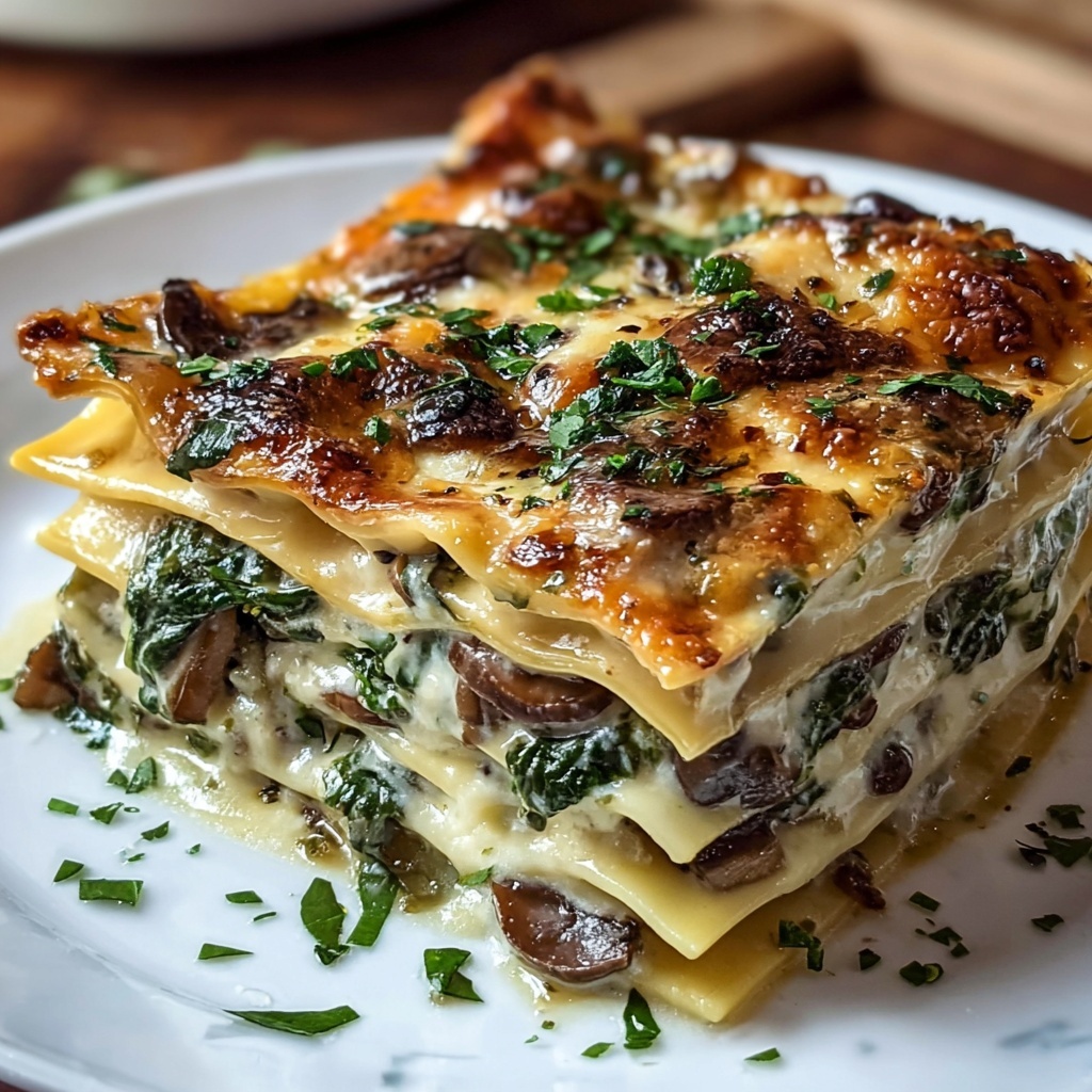 Easy Creamy Spinach Mushroom Lasagna Recipe - Recipe Image