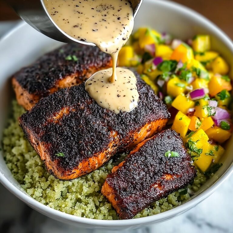 Blackened Salmon Bowl with Mango Salsa & Chipotle Crema Recipe