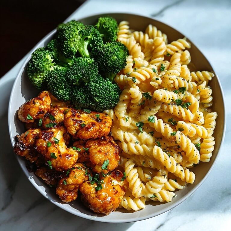 Indulgent Hot Honey Garlic Chicken Bites with Cajun Alfredo Pasta and Roasted Broccoli Recipe