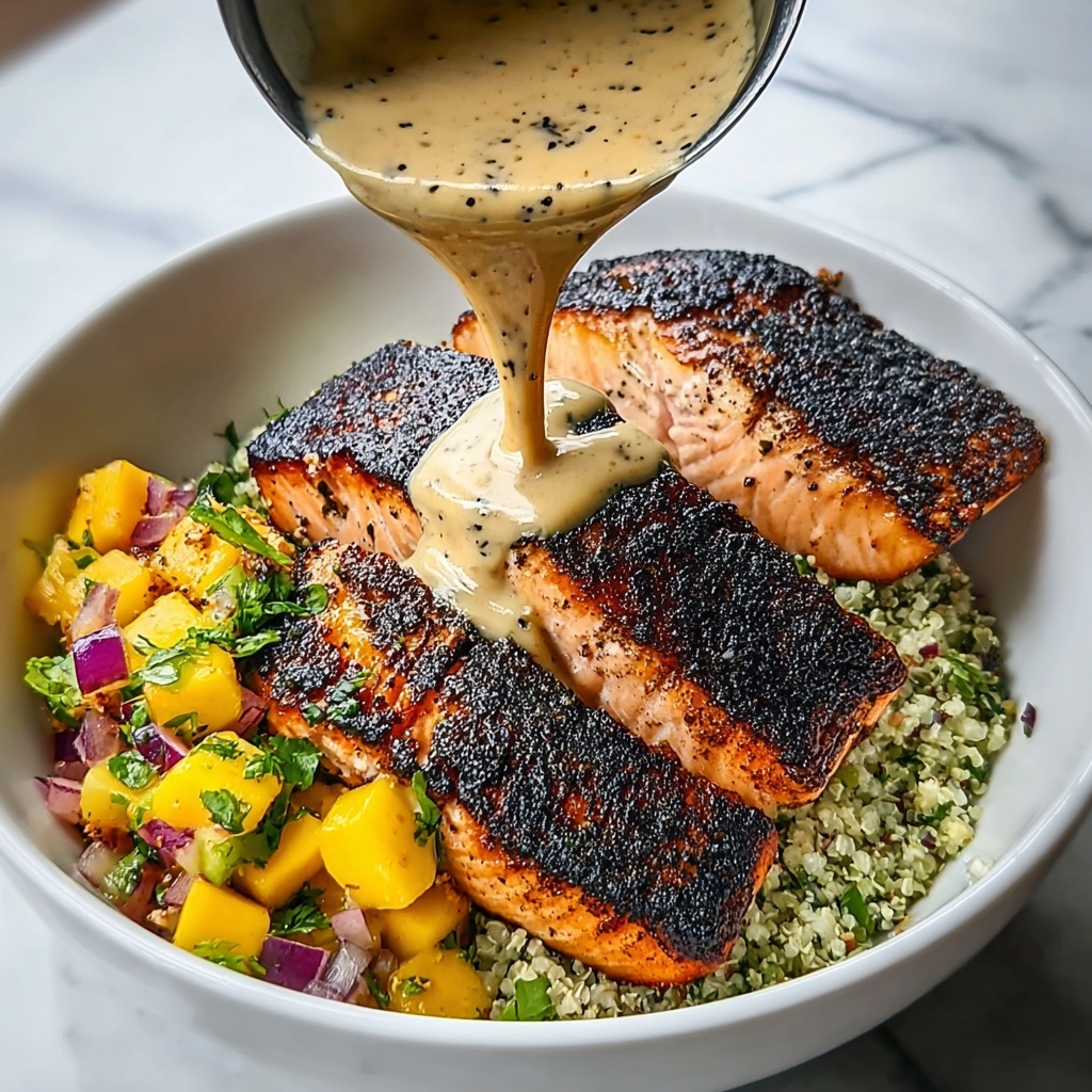 Blackened Salmon Bowl with Mango Salsa & Chipotle Crema Recipe - Recipe Image
