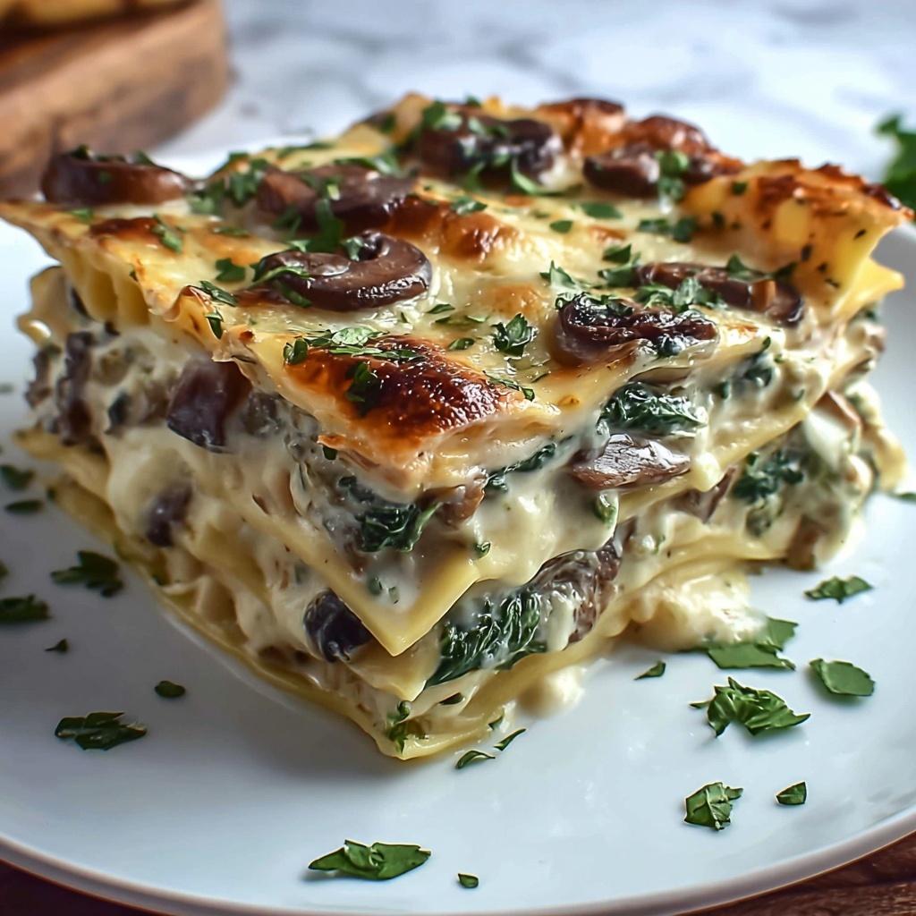 Easy Creamy Spinach Mushroom Lasagna Recipe - Recipe Image