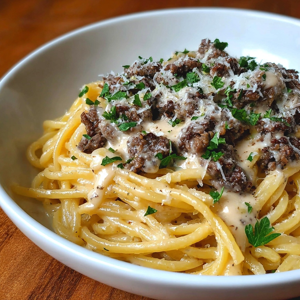 Savory Beef & Garlic Parmesan Fettuccine Dinner Recipe - Recipe Image