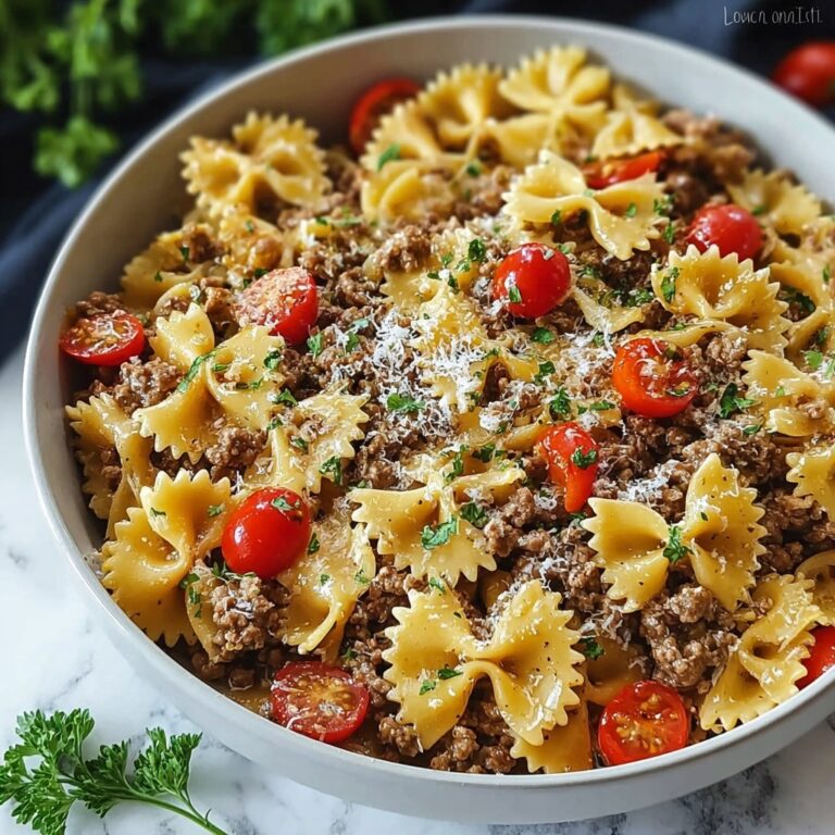 Indulgent Creamy Ground Beef Bowtie Pasta with Mozzarella Recipe